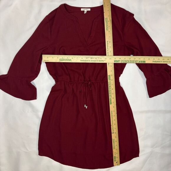 Maurice’s Maroon V-neck Tie Waist Bell Sleeve Midi Dress size Medium‎ - Picture 5 of 5